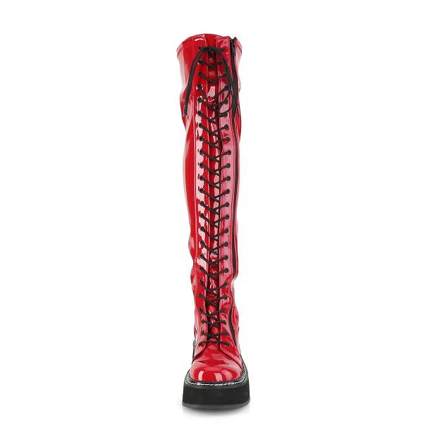 Demonia Women's Emily-375 Thigh High Boots - Red Patent D9562-73US Clearance